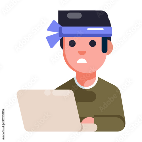 A flat style icon depicting hard working person