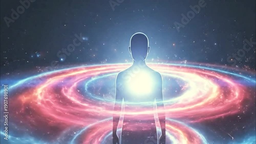 Wallpaper Mural Abstract human silhouette with glowing energy ring light animation Torontodigital.ca