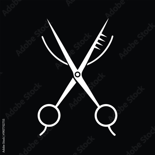 Minimal line art vector of barber thinning scissors for hair salon use