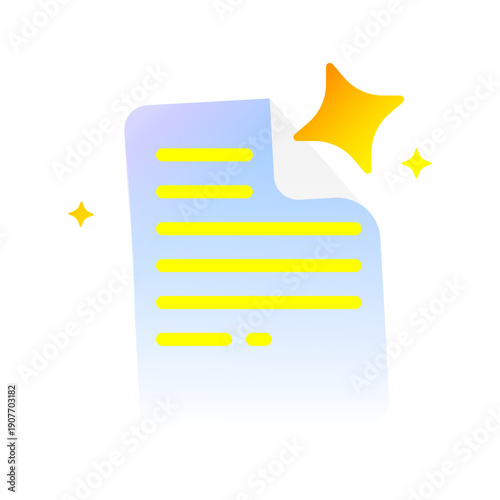 Modern vector illustration of document form with filled fields, sparkle. artificial intelligence auto fill, smart data input, automated form processing, digital productivity technology, workflow