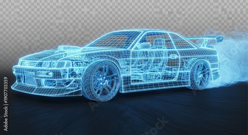 Blue Wireframe Car Model Design.