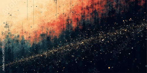 Abstract dark galaxy style rain drops on window with glowing light and textured space background