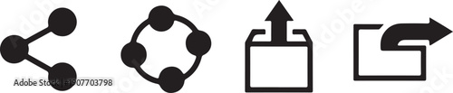 Black digital icons represent sharing and uploading data in various online applications