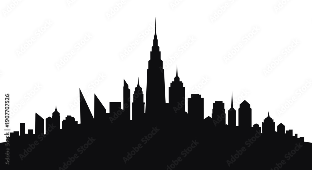 Obraz premium Dynamic City Skyline Silhouette with Varied Rooflines on Isolated White Background