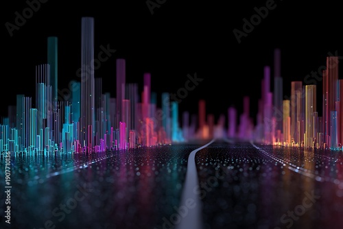 Predictive Data Model Illustrating Future Trends in 3D