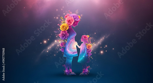 Happy mother's day wishes made with new mothers love images. Mother's love is spread in the designs of this picture.