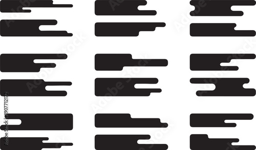 A collection of 16 identical black abstract shapes arranged in four rows on a white background