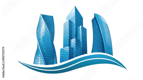 blueskyscraperswithwavedesign  moderncityarchitectureillustration