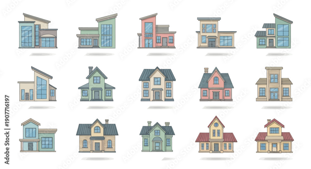 Fototapeta premium Set of modern and classic house illustrations.