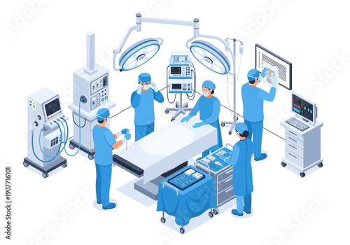 Surgical Team Performing Operation In Modern Operating Room With Advanced Medical Equipment And Technology