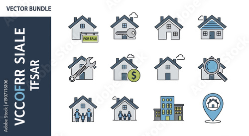 Real Estate and Property Management Icon Set for Home Services.