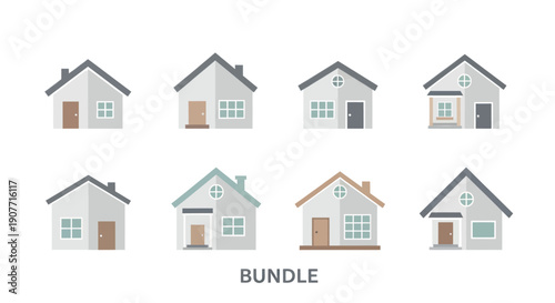 Set of eight charming house illustrations, perfect for real estate and home-related designs.