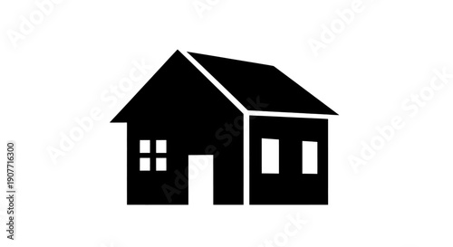 Simple black house icon on white background.
