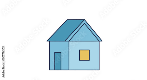 Simple Blue House Illustration with Yellow Window.