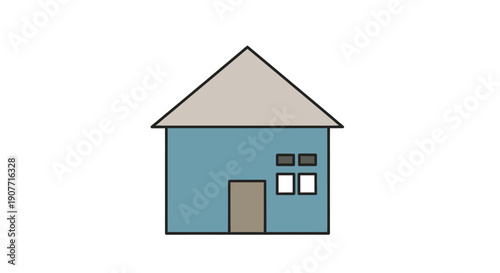 Simple Blue House with Brown Roof and Door Illustration.