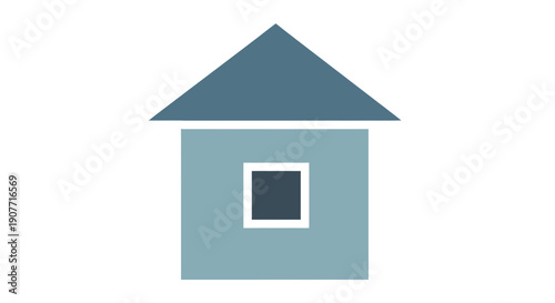 Simple House Icon with Blue Roof and Walls.