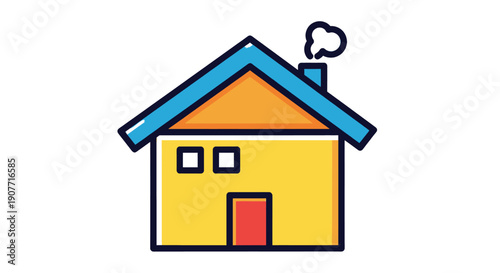 Simple House Icon with Chimney and Smoke.