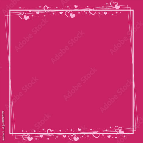 Square Border Frame Decorated With Love Hearts Pattern Ornament On Pink Background
