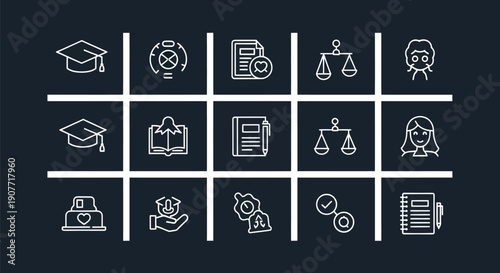 Education and justice icon set