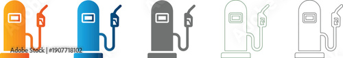 Gas station pump icon set symbol, flat design vector illustration
