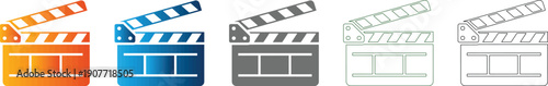 Clapperboard icon set vector illustration, film production graphic