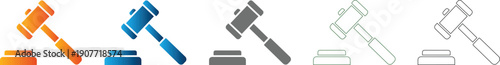 Judge gavel icon set symbol, legal justice illustration, flat design