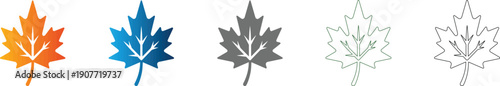 Maple leaf icon set, autumn season symbol, flat vector illustration