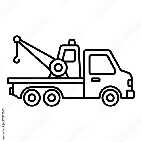 Simple line art icon of a tow truck for roadside assistance and vehicle recovery.