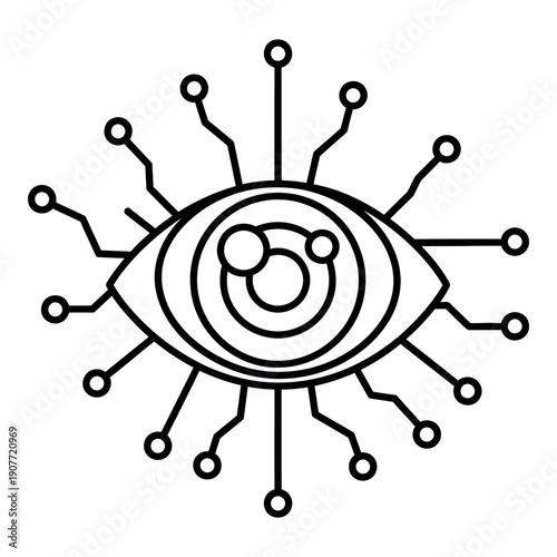 Minimalist Vector Illustration of a Cybernetic Eye with Electronic Circuit Elements
