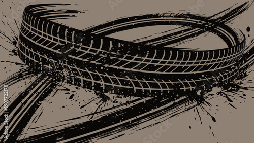 tire tracks abstract background, grunge, tire marks, black