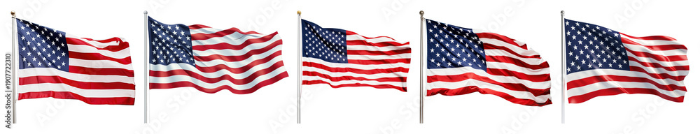 Obraz premium PNG Waving American flags display on transparent background