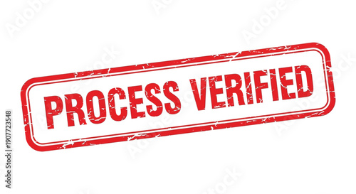 A rectangular red verified stamp is prominently displayed on a stark white background indicating approval high quality professional detailed modern elegant