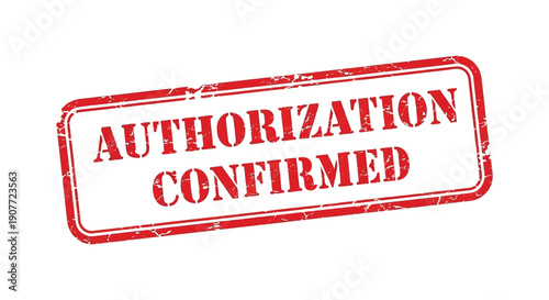 A distressed red stamp displays the words authorization confirmed in bold capital letters signifying official approval high quality professional detailed modern