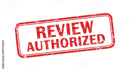 A red rectangular stamp displaying the words review authorized in bold white capital letters isolated on white high quality professional detailed