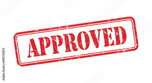 A rectangular red stamp with the word approved boldly printed in white signifying acceptance or validation high quality professional detailed modern