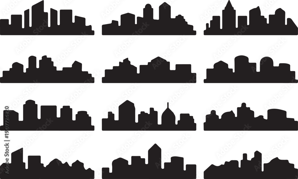 Fototapeta premium Collection of diverse city skyline silhouettes