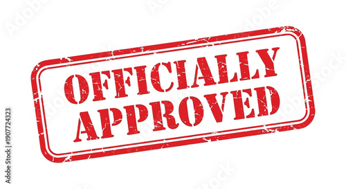 A distressed rectangular red stamp boldly proclaims the word officially above approved in large white capital letters high quality professional detailed