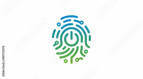 A digital of a fingerprint with blue and green abstract lines and dots