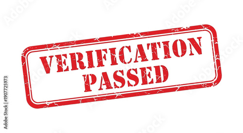 A red rectangular stamp displaying the words verification passed in bold white capital letters with a distressed texture high quality professional