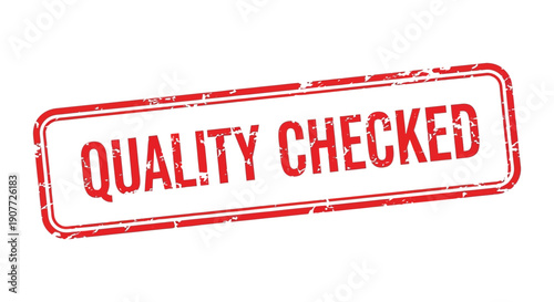 A red rectangular stamp with the words quality checked boldly printed inside appearing slightly distressed high quality professional detailed modern elegant