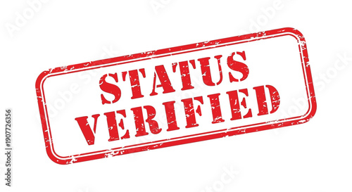A red rectangular stamp displays the words status verified in bold distressed lettering suggesting confirmation or approval high quality professional detailed