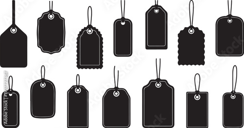 Collection of black price tags on white background illustration