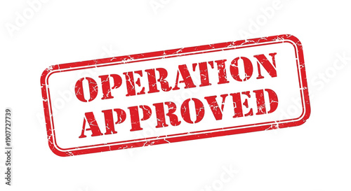 A distressed red stamp displaying the words operation approved in bold capitalized lettering on a white background high quality professional detailed