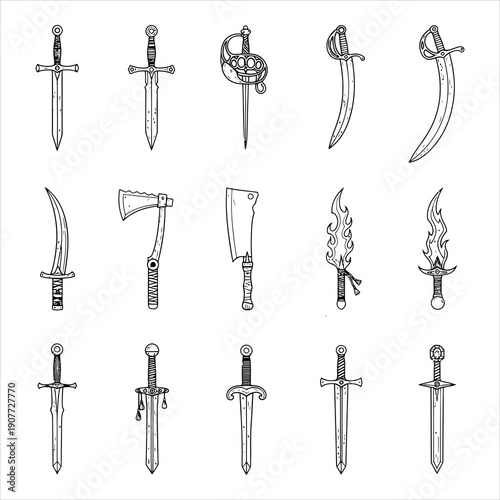 Collection of medieval swords and knives