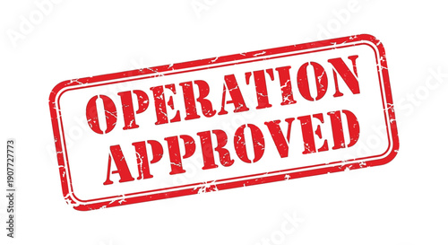 A distressed rectangular red stamp boldly declares operation approved in large capitalized lettering against a white background high quality professional detailed