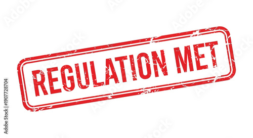 A red rectangular stamp displaying the text regulation met in bold capital letters signifying compliance high quality professional detailed modern elegant