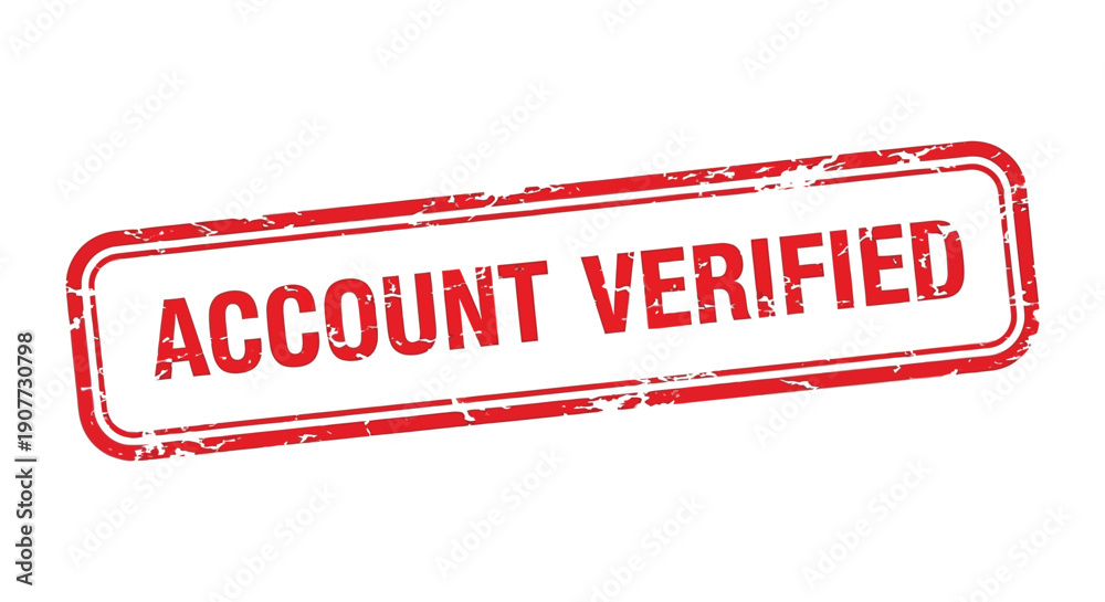 Φωτογραφία A red rectangular stamp with the words account verified boldly printed inside si