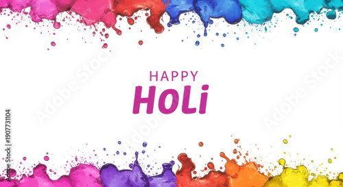 Happy Holi: An explosion of vibrant hues dances across a clean canvas, celebrating the festival of Holi. This colorful image captures the festive spirit and joy.
