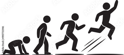 Crawl Walk Run Fly pictogram icon set. Clipart image isolated on white background