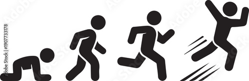 Crawl Walk Run Fly pictogram icon set. Clipart image isolated on white background